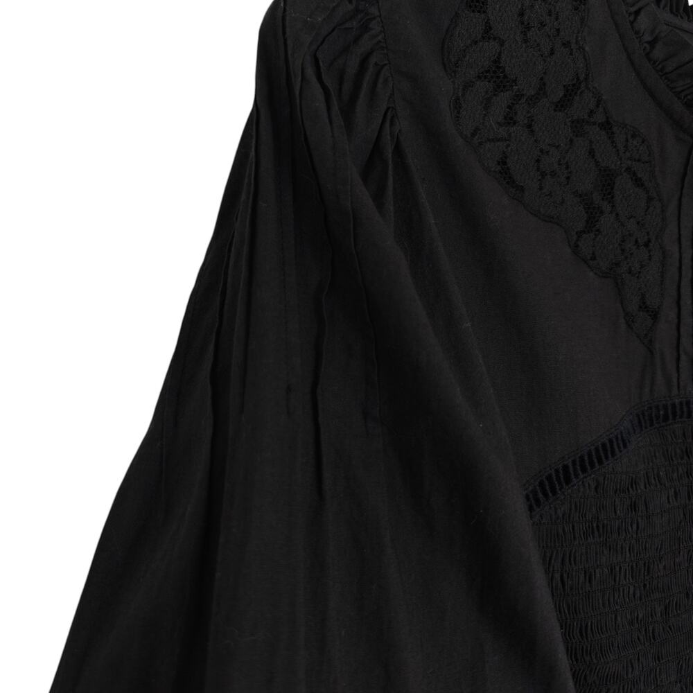 Anthropologie Farm Rio Smocked Blouse Size Medium Black Lace Victorian Gothic - Picture 7 of 16